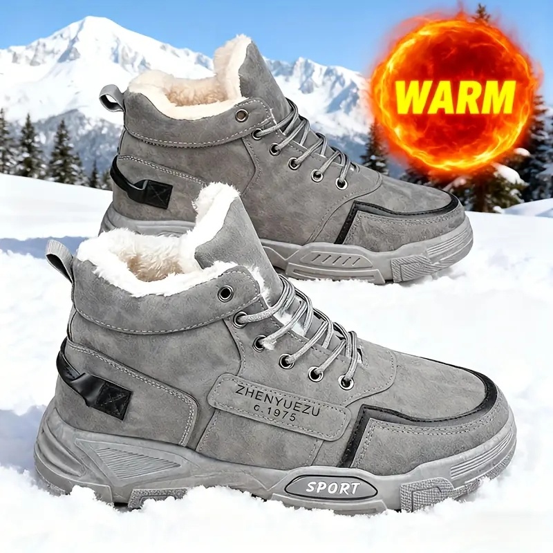 Waterproof Winter Boot - รองเท้าบูทหิมะสำหรับผู้ชายแบบหุ้มข้อสูงสำหรับฤดูใบไม้ร่วงและฤดูหนาว ขนาดใหญ่พิเศษ บุผ้ากำมะหยี่เพื่อความอบอุ่นและความสบาย เหมาะสำหรับกิจกรรมกลางแจ้งในฤดูใบไม้ร่วงและฤดูหนาว โดยไม่กดทับเท้า