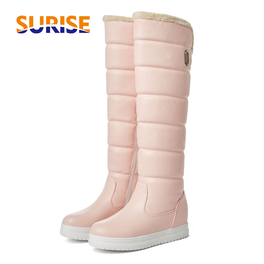 Waterproof Winter Boot - รองเท้าบูทหิมะแบบส้นตึกสูงถึงเข่า แต่งขนเฟอร์ สำหรับฤดูหนาว สีขาว ชมพู ดำ