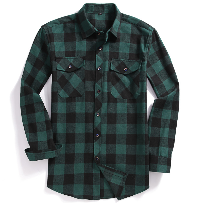 ฤดูใบไม้ร่วงผู้ชายแขนยาวลําลอง - Flannel Shirt Lined บทวิจารณ์และราคา