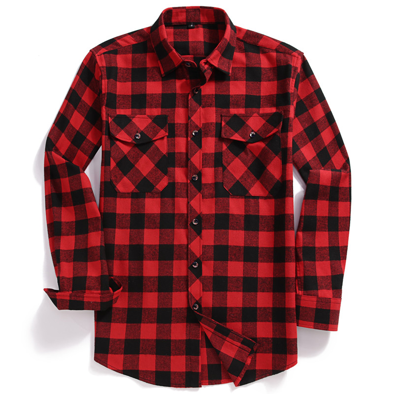 ฤดูใบไม้ร่วงผู้ชายแขนยาวลําลอง - Flannel Shirt Lined บทวิจารณ์และราคา