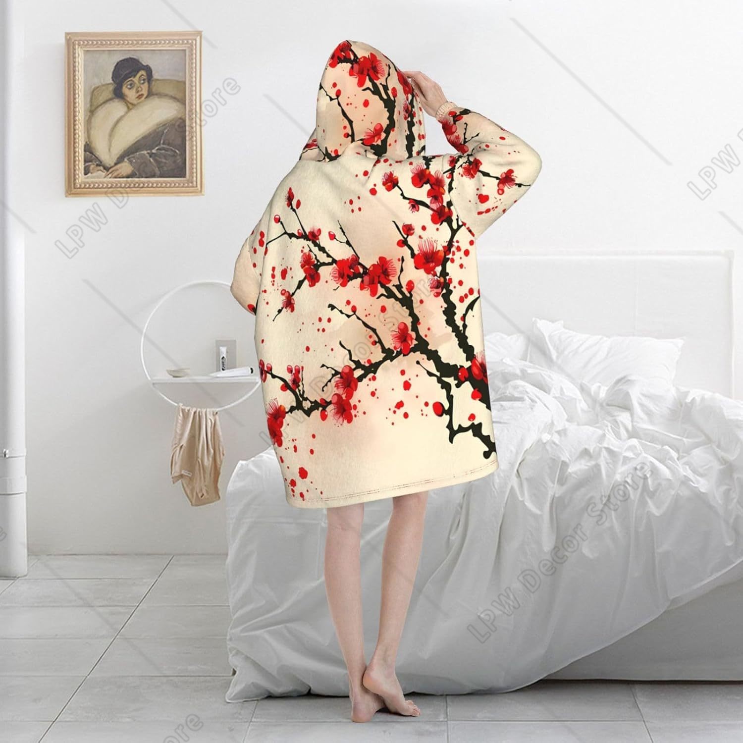 เสื้อฮู้ดผ้าห่มลายดอกซากุระสีแ - Sherpa Hoodie Fleece บทวิจารณ์และราคา