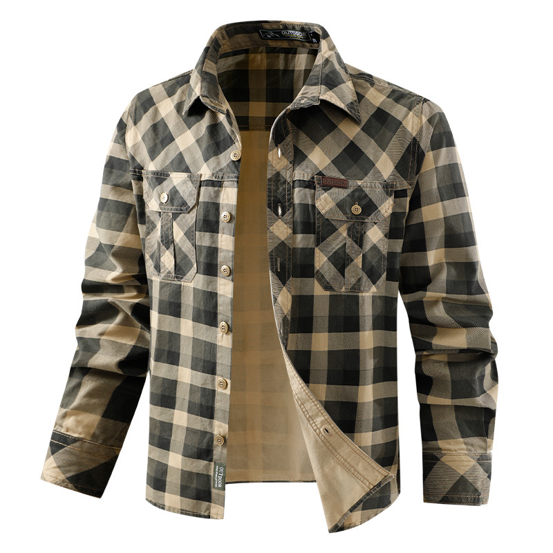 เสื้อเชิ้ตลายตารางสไตล์เรโทรสำ - Flannel Shirt Lined บทวิจารณ์และราคา