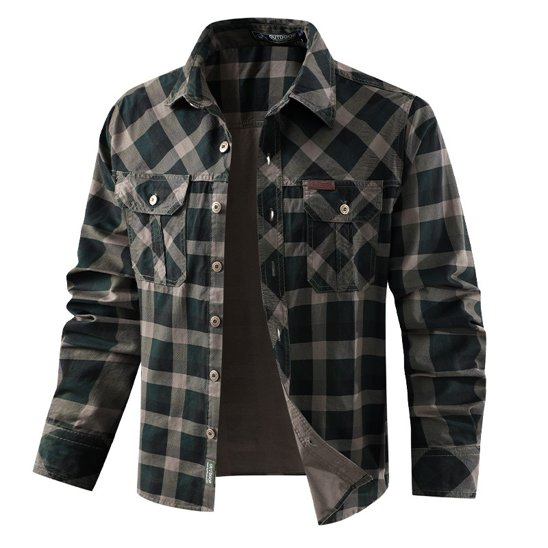เสื้อเชิ้ตลายตารางสไตล์เรโทรสำ - Flannel Shirt Lined บทวิจารณ์และราคา